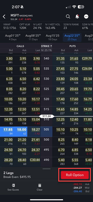 The roll option button on the iphone